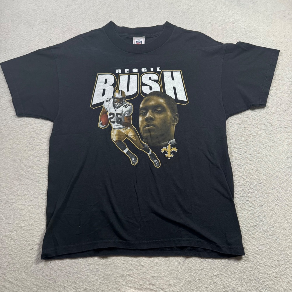 NFL Reggie Bush New Orleans Saints T-Shirt Youth XL Black Graphic Tee Y2K